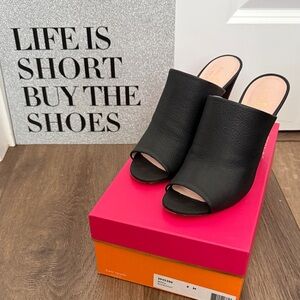 kate spade Black Pebbled Leather Open-Toe Mule Heels